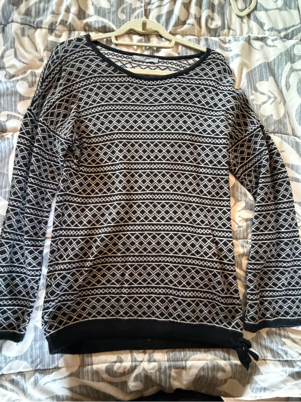 Octavia Black & White Geometric Knit Sweater Small Side Tie Long Sleeve
